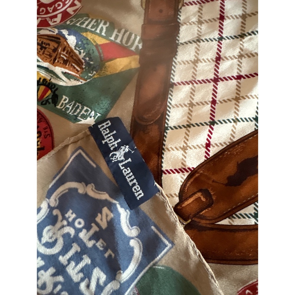 Ralph Lauren Vintage Traveler Luggage Silk Scarf Hotel Labels Trunks Bags - Picture 3 of 6